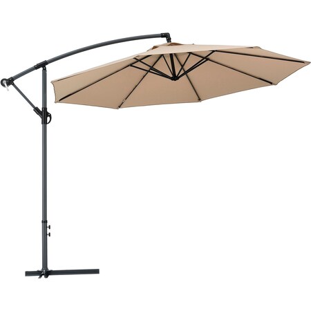 Global Industrial Cantilever Umbrella w/ Crank, Tilt & Cross Brace, Olefin Fabric, 10'W, Tan 436972TN